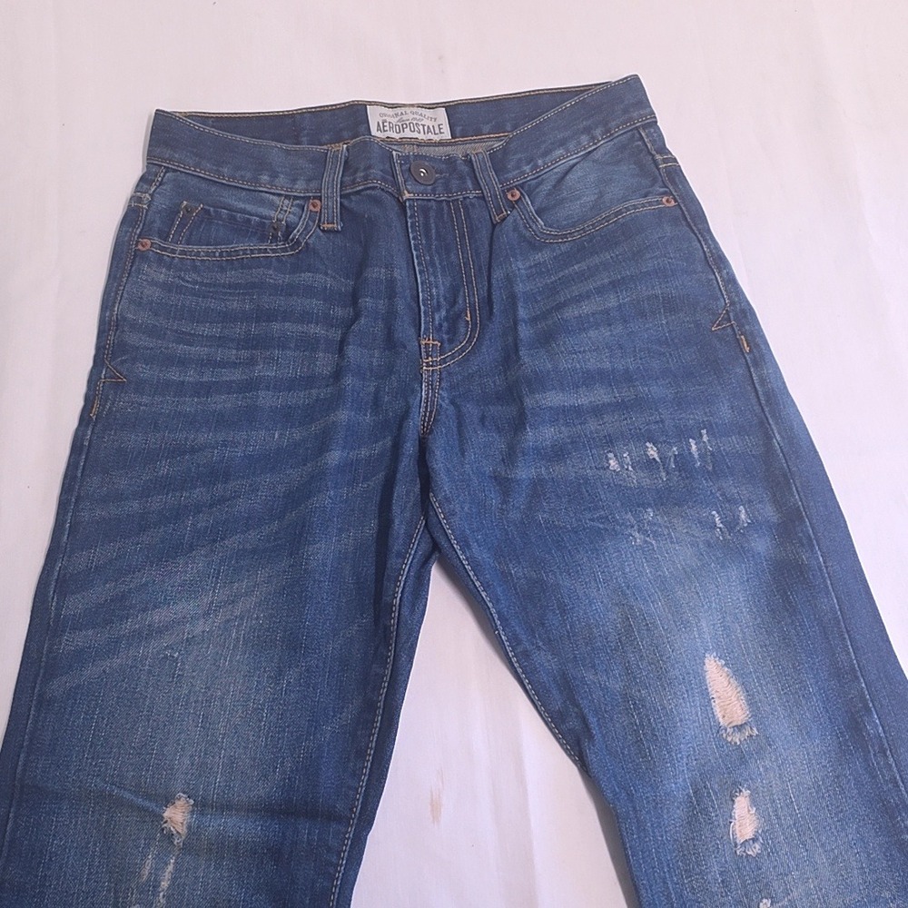 Aeropostale Driggs Jeans Mens 28x28 Blue Slim Bootcut Distressed Medium Wash